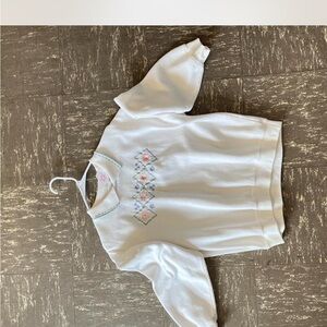 White Sweatshirt with Embroidered Floral Design